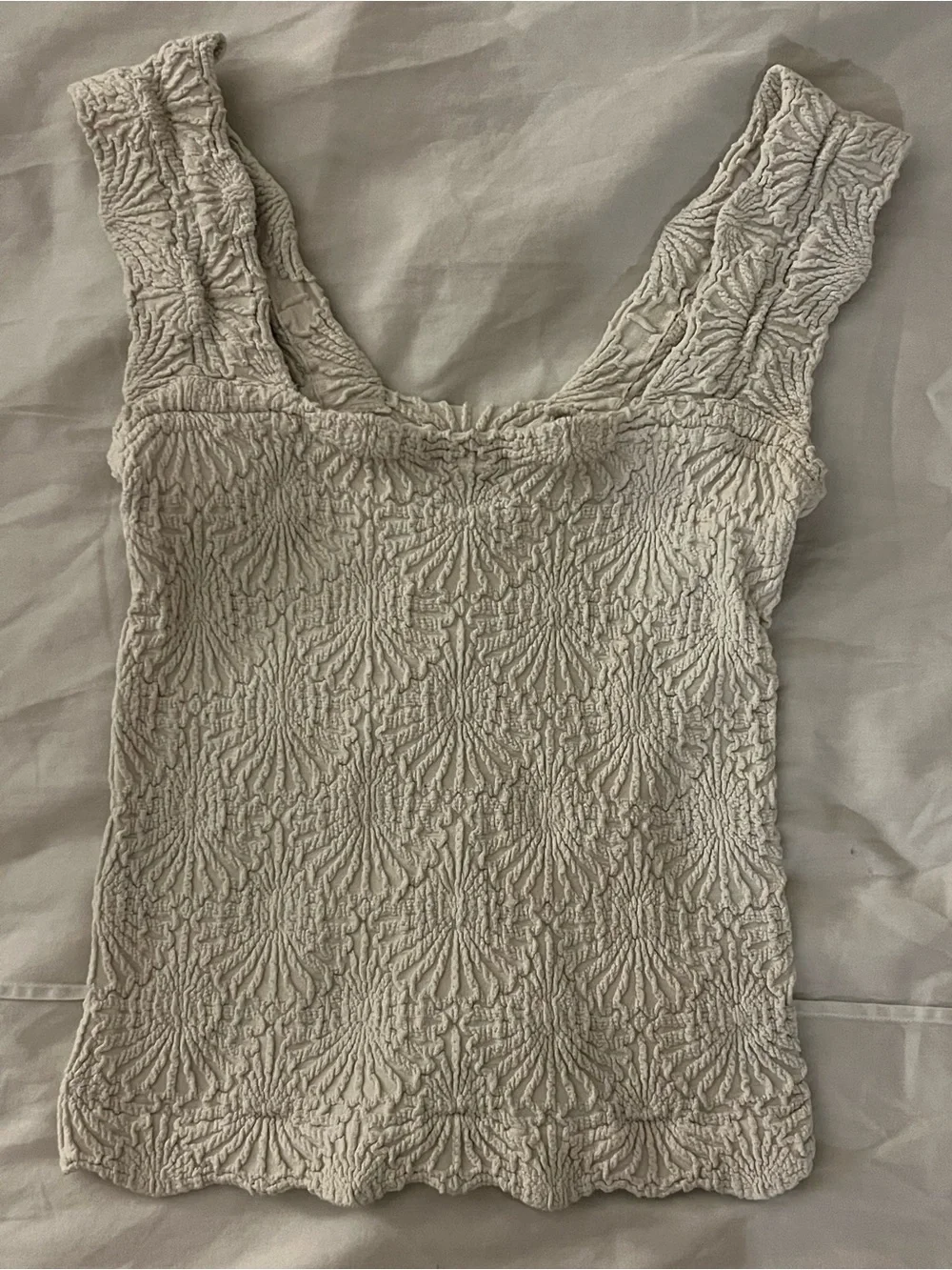Free People Cream Textured Square-Neck Tank